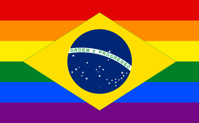 Bandera de brasil intervenida con bandera del arcoiris
