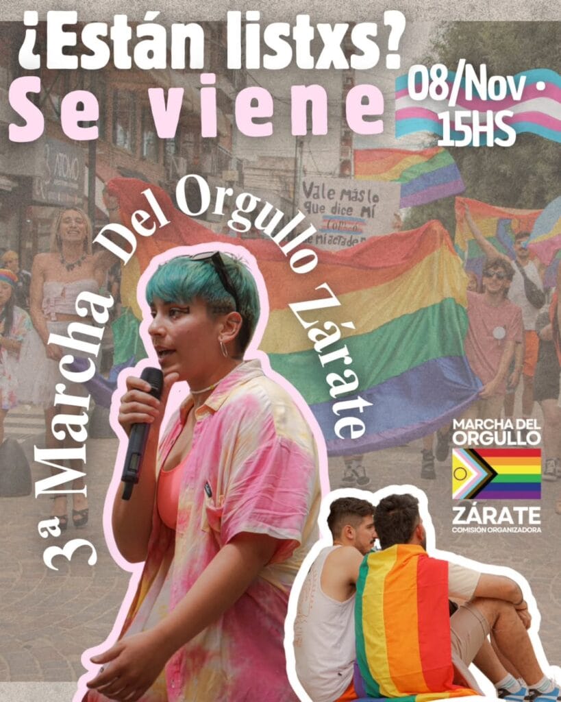 🌈 3° 𝕄𝕒𝕣𝕔𝕙𝕒 𝕕𝕖𝕝 𝕆𝕣𝕘𝕦𝕝𝕝𝕠 ℤ𝕒𝕣𝕒𝕥𝕖 🏳️‍🌈 ✨ 🏳️‍⚧️ 🔸¿Cuándo? El sábado 8 de noviembre. 🔸¿Dónde? @HCDZarate (Brown 355) marchando hasta Plaza Mitre frente al Palacio Municipal. 🔸¿Quiénes? Lesbianas, gays, bisexuales, travestis, transexuales, transgéneros, intersexuales, no binaries y más, aliados y aliadas de la comunidad, familia, junto a artistes y feriantxs populares. 🔸¿Por qué? Porque es nuestro derecho visibilizarnos, defender nuestras conquistas y demandar su aplicación efectiva.