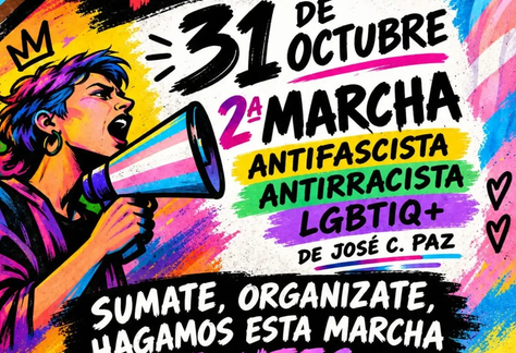 El 31 de octubre volvemos a las calles para hacer la 2° Marcha del Orgullo Antifascista, Antirracista y LGBTIQA+ de José C. Paz. 🏳️🌈🏳️⚧️ 📅 Andá agendando la fecha, prepará tu bandera, tu cartel y tus ganas de encontrarnos, organizarnos y marchar juntxs. ✊🏽 Esta marcha la hacemos entre todxs. Si querés ser parte de la organización, aportar ideas, ayudar con las actividades o simplemente sumarte a construir esta jornada, sos bienvenidx a la Asamblea. 💜 Nos organizamos, nos cuidamos y salimos juntxs. 31 de octubre — José C. Paz. 🔥 ¡La 2° marcha la hacemos entre todxs!